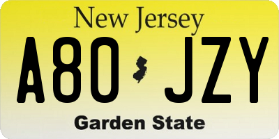 NJ license plate A80JZY