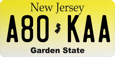NJ license plate A80KAA
