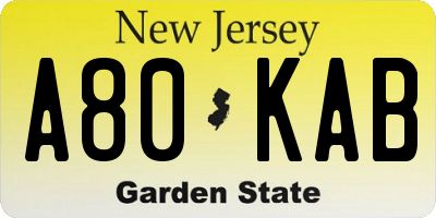 NJ license plate A80KAB