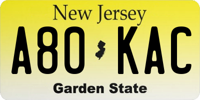 NJ license plate A80KAC