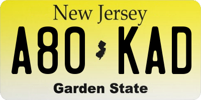 NJ license plate A80KAD