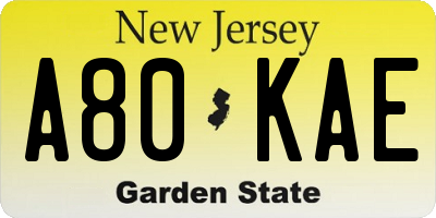 NJ license plate A80KAE