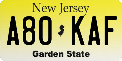 NJ license plate A80KAF