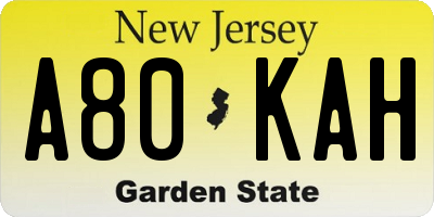 NJ license plate A80KAH