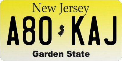 NJ license plate A80KAJ
