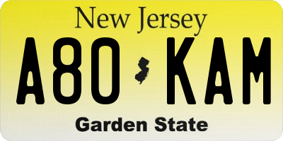 NJ license plate A80KAM