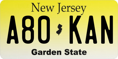 NJ license plate A80KAN