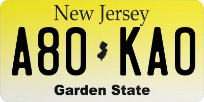 NJ license plate A80KAO