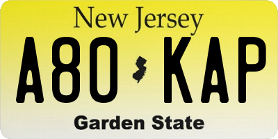 NJ license plate A80KAP