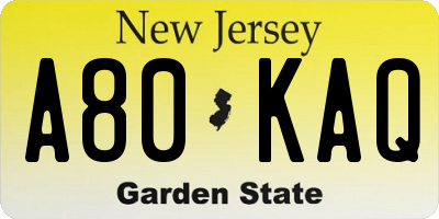 NJ license plate A80KAQ