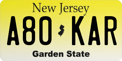 NJ license plate A80KAR