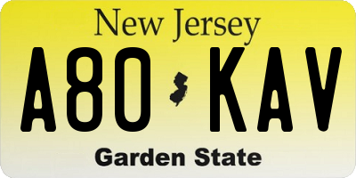 NJ license plate A80KAV
