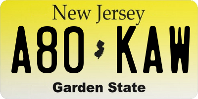 NJ license plate A80KAW