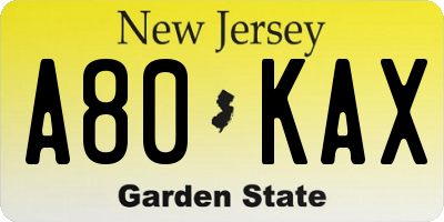 NJ license plate A80KAX