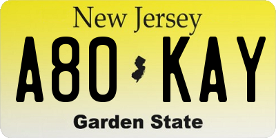 NJ license plate A80KAY