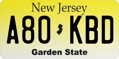 NJ license plate A80KBD