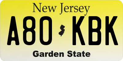 NJ license plate A80KBK
