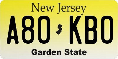 NJ license plate A80KBO