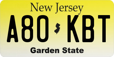 NJ license plate A80KBT