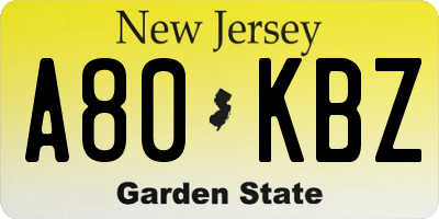 NJ license plate A80KBZ