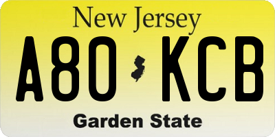 NJ license plate A80KCB