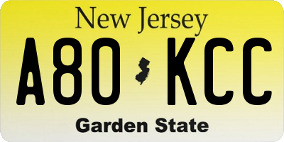 NJ license plate A80KCC