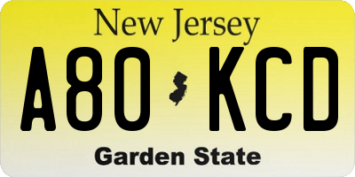 NJ license plate A80KCD