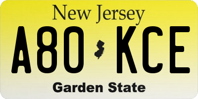 NJ license plate A80KCE