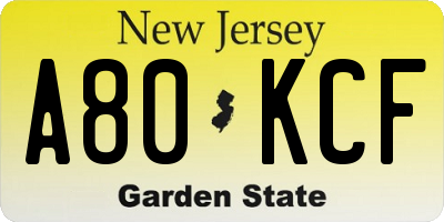 NJ license plate A80KCF