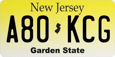 NJ license plate A80KCG