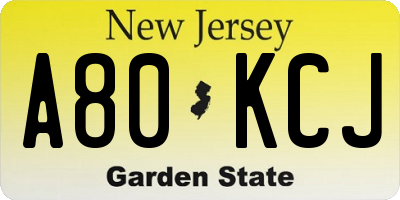 NJ license plate A80KCJ