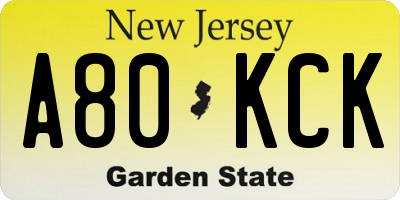 NJ license plate A80KCK