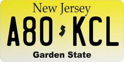 NJ license plate A80KCL