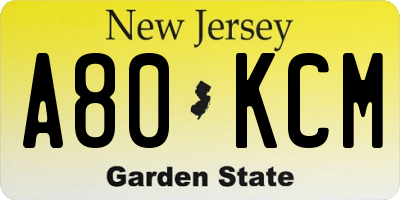 NJ license plate A80KCM