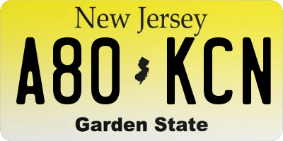 NJ license plate A80KCN