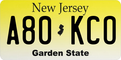 NJ license plate A80KCO