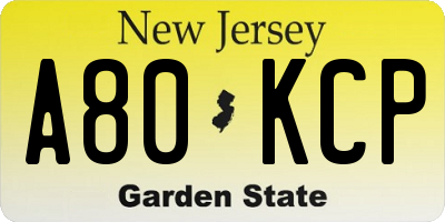 NJ license plate A80KCP