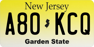 NJ license plate A80KCQ