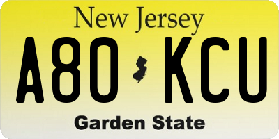 NJ license plate A80KCU