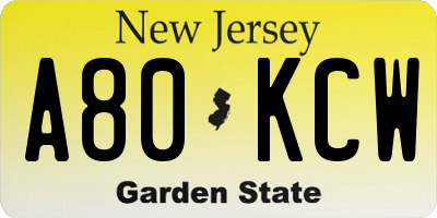 NJ license plate A80KCW