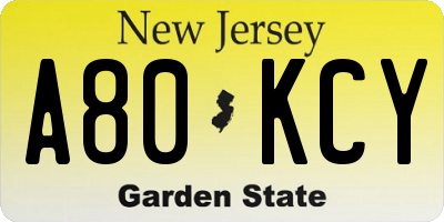 NJ license plate A80KCY