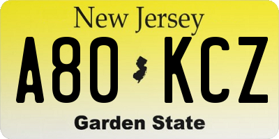 NJ license plate A80KCZ