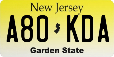 NJ license plate A80KDA