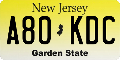 NJ license plate A80KDC