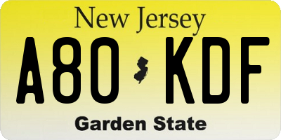 NJ license plate A80KDF