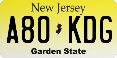 NJ license plate A80KDG
