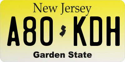 NJ license plate A80KDH