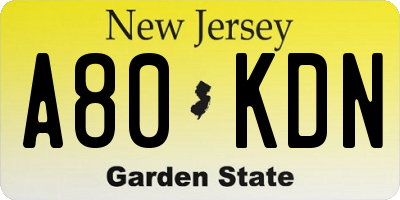 NJ license plate A80KDN