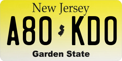 NJ license plate A80KDO