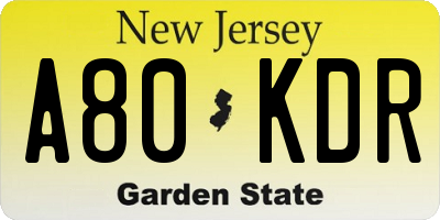 NJ license plate A80KDR